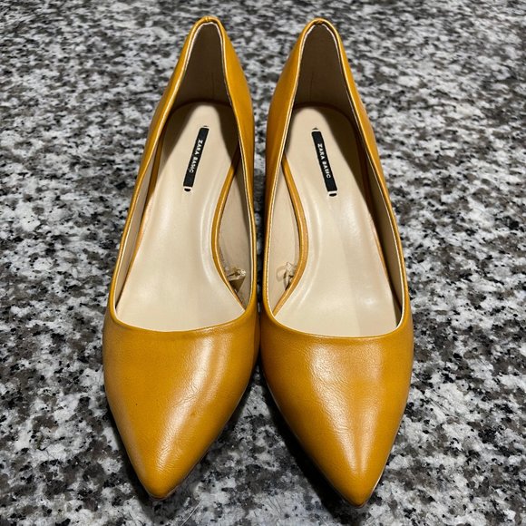 Zara Orange Tan Wide Heeled Pumps Sz. 39 - Picture 3 of 8